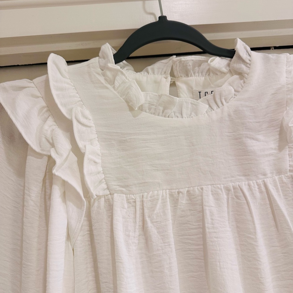 TCEC Cream Ruffle Accent Long Puff Sleeve Draping Top - Picture 3 of 7